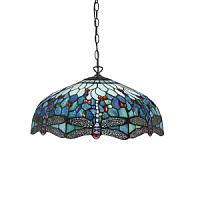 66148 griestu lampa Dragonfly zils Tiffany stikls 3x60W E27 Interiors 1900