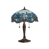64089 galda lampa Dragonfly zila TIffany stikls 2x60W E27 Interiors 1900