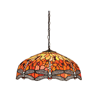 64082 griestu lampa Dragonfly ugunīga Tiffany stikls 3x60W E27 Interiors 1900