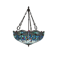 64074 griestu lampa Dragonfly zila Tiffany stikls 3x60W E27 Interiors 1900