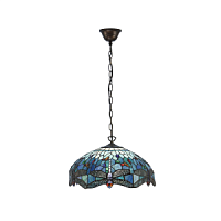 64080 griestu lampa Dragonfly zila Tiffany stikls 3x60W E27 Interiors 1900