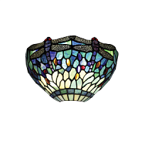 64102 sienas lampa Dragonfly zila Tiffany stikls 1x40W E14 Interiors 1900