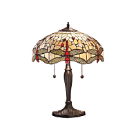 64085 galda lampa Dragonfly bēša TIffany stikls 2x60w E27 Interiors 1900