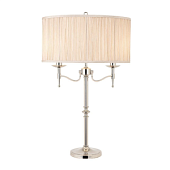 63650 galda lampa Stanford niķelis/bēšs kupols 2x40W E14 Interiors 1900