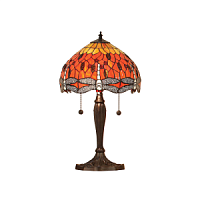 64092 galda lampa Dragonfly ugunīga TIffany stikls 2x60W E27 Interiors 1900