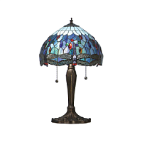 64090 galda lampa Dragonfly zila TIffany stikls 2x60W E27 Interiors 1900