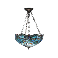 64075 griestu lampa Dragonfly zila Tiffany stikls 3x60W E27 Interiors 1900