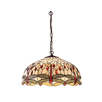 64079 griestu lampa Dragonfly bēša Tiffany stikls 3x60W E27 Interiors 1900