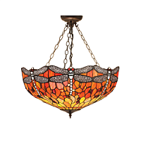 64076 griestu lampa Dragonfly ugunīga Tiffany stikls 3x60W E27 Interiors 1900
